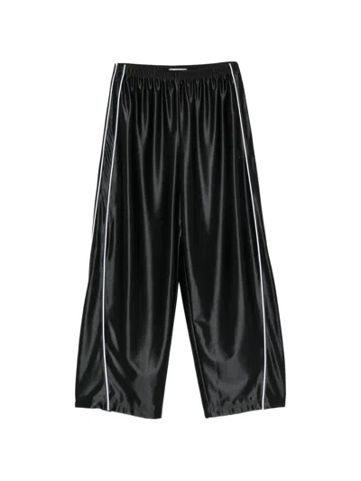 Pre-owned Alexander Wang Satin Faille Track Pants In Black