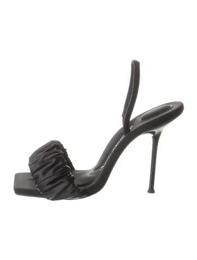 Pre-owned Alexander Wang Satin Pleated Accents Slingback Sandals In Gray