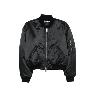 Alexander Wang Satin Polyamide Bomber Jacket In Black