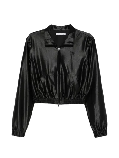 Pre-owned Alexander Wang Satin Track Jacket In Black