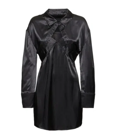 Alexander Wang Satin Viscose Slip Dress W/bolero In Black