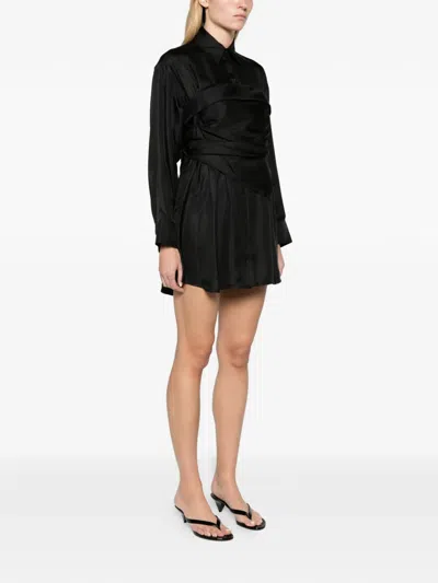 Alexander Wang Scarf-bustier Mini Shirt Dress In Black