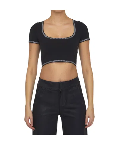 Alexander Wang Scoop-neck Cropped T-shirt In Black