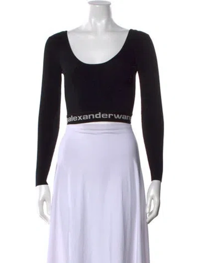 Pre-owned Alexander Wang Scoop Neck Long Sleeve Crop Top In Black