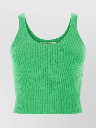 Alexander Wang Scoop Neck Sleeveless Knit Top With Cropped Hem In Green