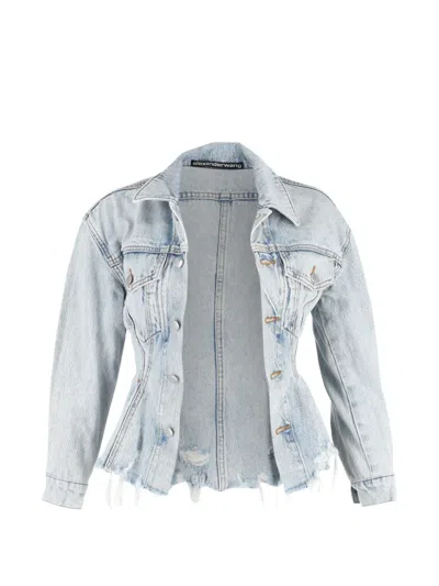 Pre-owned Alexander Wang Sculpted Raw-hem Denim Jacket In Blue