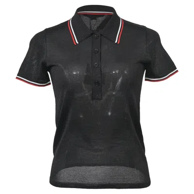 Alexander Wang Semi-sheer Knit Polo Shirt In Black Viscose