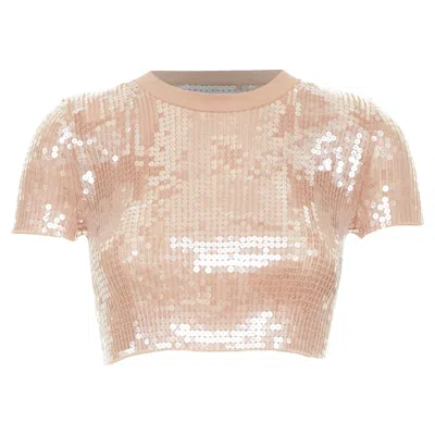 Alexander Wang Sequin Ribbed Cropped Sweater In Gold