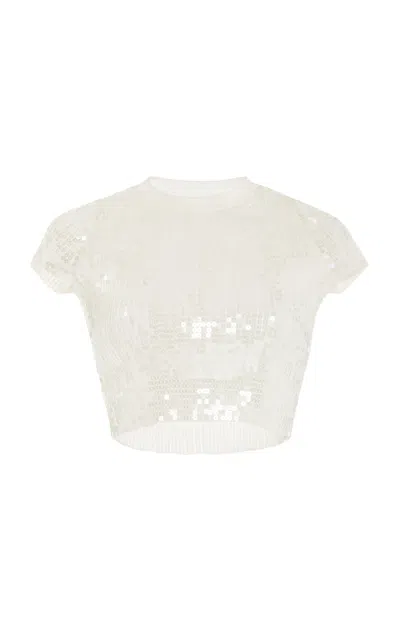 Alexander Wang Sequined Cropped Baby T-shirt In Snow White
