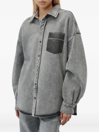 Alexander Wang Shadow Pocket Button Down Shirt In Washed Grey