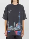 Alexander Wang Women T-shirt With Thermo-applied Rhinestones And Shanghai Skyline In Blue