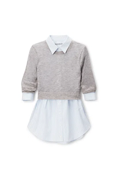 Alexander Wang Sheer Crewneck Sweater Button Up Heather Grey In Gray