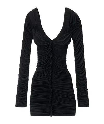 Alexander Wang Sheer Ruched Tank Minindress In Black