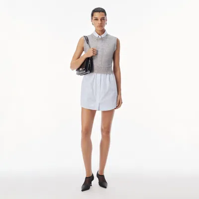 Alexander Wang Sheer Sweater Sleeveless Mini Dress In Gray
