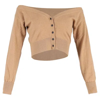 Alexander Wang Sheer Yoke Cropped Cardigan In Brown Wool