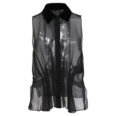 Alexander Wang Sheered Sleeveless Blouse In Black Silk