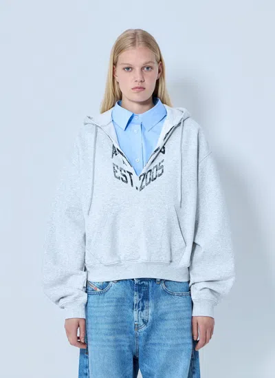 Alexander Wang Prestyled Slashed Hoodie With Cropped Shirt Dickie In Light Heather Grey & Oxford Blue