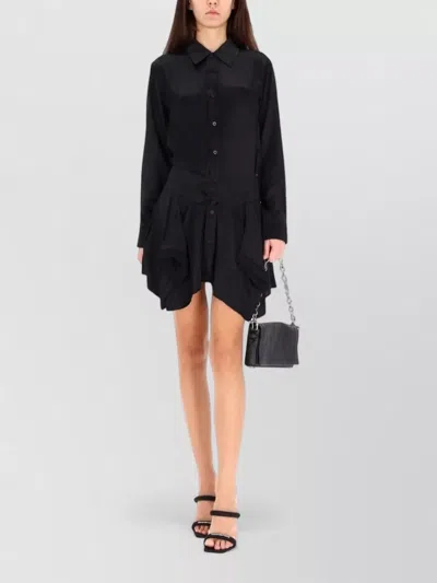 Alexander Wang Shirt Style Dress Asymmetric Hem Waist Tie In Black
