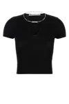 Alexander Wang Ribbed Texture V Neck Chain Detail Top In Black