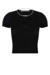 Alexander Wang Ribbed Texture V Neck Chain Detail Top In Black