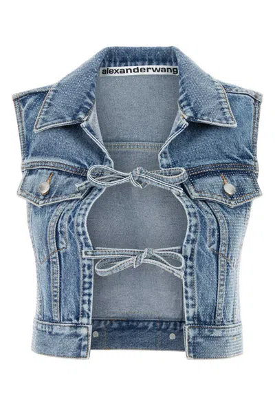 Alexander Wang Mini Cropped Vest With Bows And Crystals In Blue