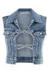 Alexander Wang Blue Clear Bead Hotfix Denim Vest In Vintagelightindigo