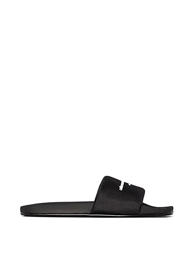 Alexander Wang Padded Logo Pool Slide Sandals Shoes In Black