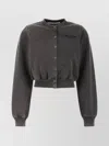 Alexander Wang Short Cotton Cardigan Ribbed Cuffs In Gray
