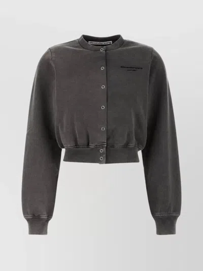 Alexander Wang Short Cotton Cardigan Ribbed Cuffs In Gray