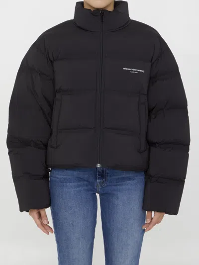 Alexander Wang Short Puffer Jacket With Logo In Black