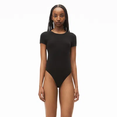 Alexander Wang Short-sleeve Bodysuit In Rib-knit Jersey In Black