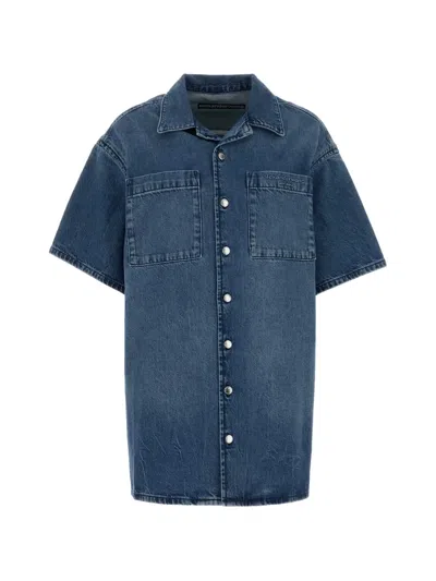 Alexander Wang Women Blue Shirt Collar Logo Shirt Dress