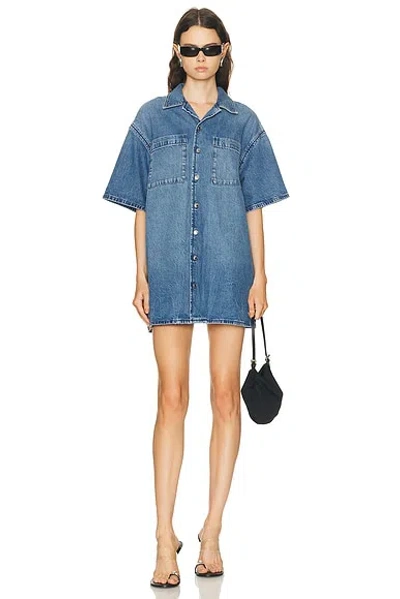 Alexander Wang Short Sleeve Boxy Shirt Dress In Blue