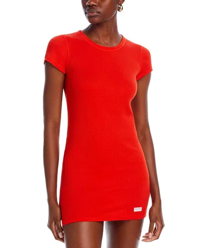 Alexander Wang Short Sleeve Crewneck Dress In Fiery Red