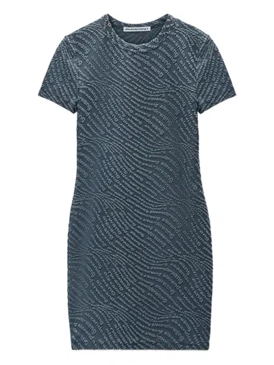 Alexander Wang Short-sleeve Logo-embossed Dress In Blue