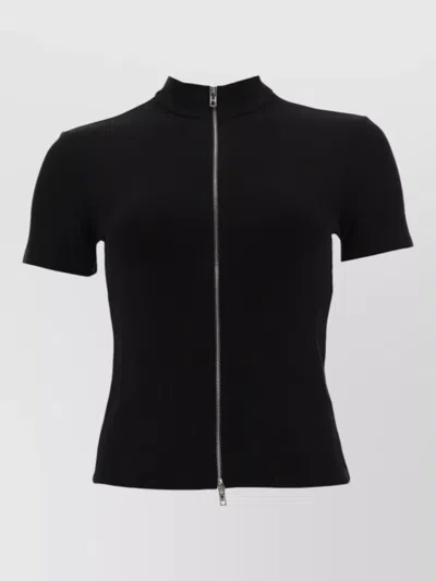 Alexander Wang Rashguard Mock Neck Short Sleeve Top In Black