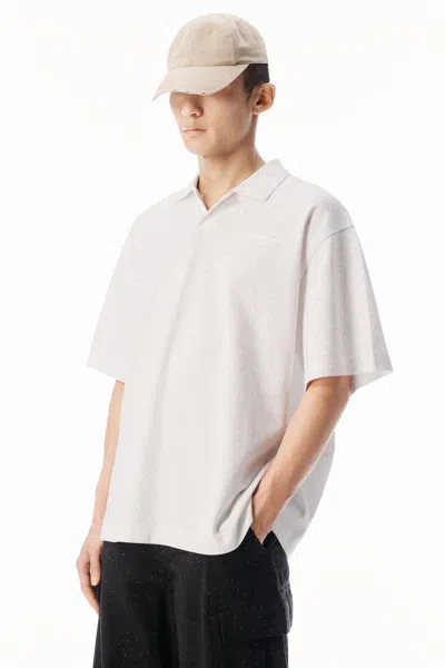 Alexander Wang Short Sleeve Polo Tee W/ Allover Hotfix Vintage White