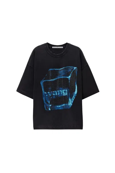 Alexander Wang Short Sleeve Tee W/ Hotfix Graphic In Black