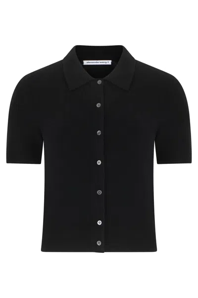 Alexander Wang Short Sleeve Wool Cardigan In Black