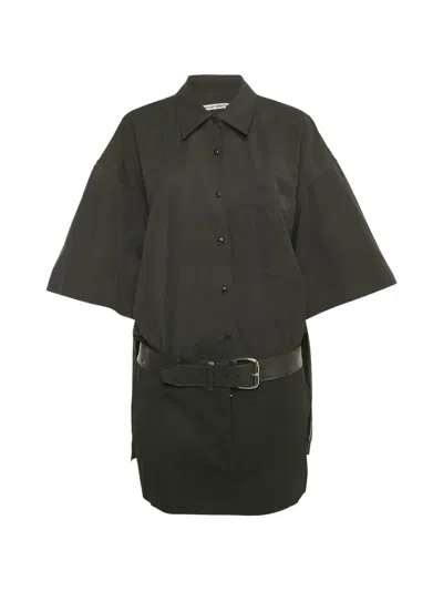 Pre-owned Alexander Wang Short-sleeved Belted Shirtdress In Black