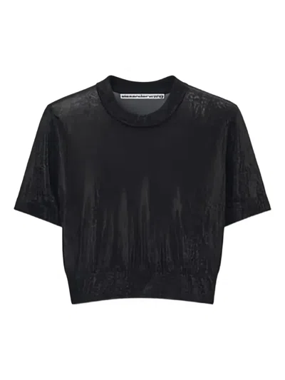 Alexander Wang Short-sleeved Cropped Top In Black