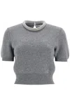 Alexander Wang Short Sleeve Tee In Wool Blend With Crystal Hotfix Trim In Charcoal (grey)