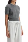 Alexander Wang Short Sleeve Tee In Wool Blend With Crystal Hotfix Trim In Grey