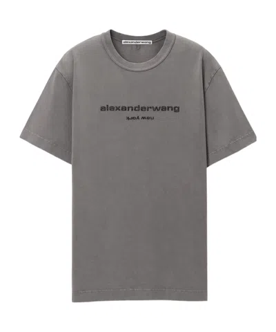 Alexander Wang Gray Glitter Puff Logo T-shirt In 032b Washed Granite