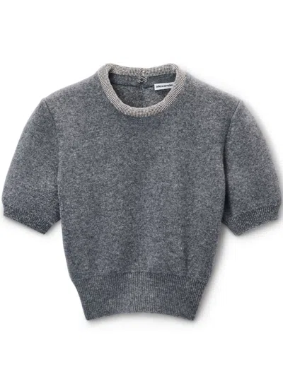 Alexander Wang Short Sleeves Crystal Tubular Necklace Tee Charcoal