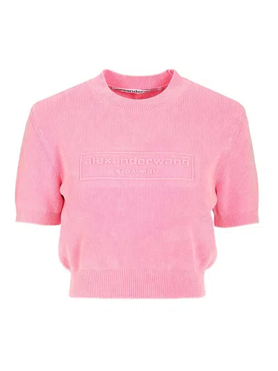 Alexander Wang Women Chenille Pullover In Cotton Blend With Logo In Pink