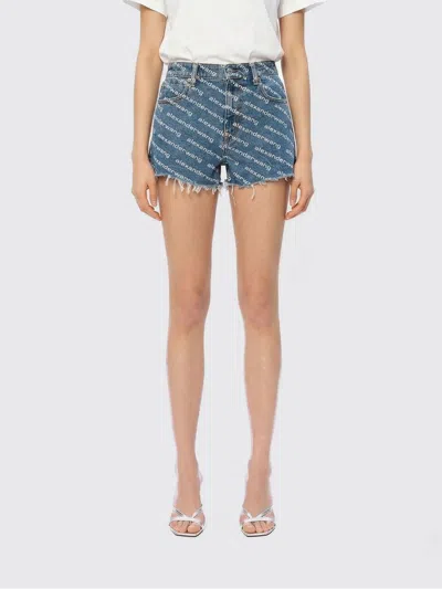 Alexander Wang Denim Shorts With All Over Logo In Animal Print