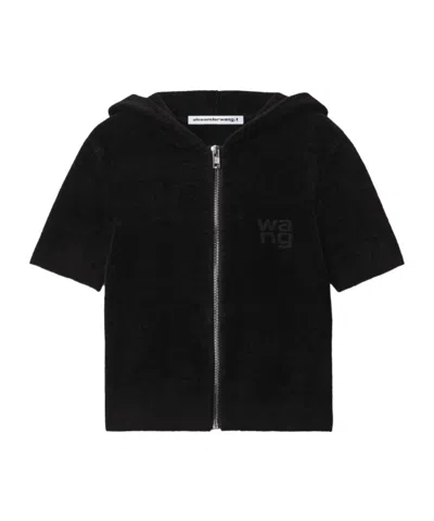 Alexander Wang Short Zipper Hooded Hooded Sweater In Black