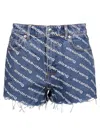 Alexander Wang Denim Shorts With All Over Logo In Blue