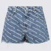 Alexander Wang All-over Logo Printed Denim Shorts In Blue
